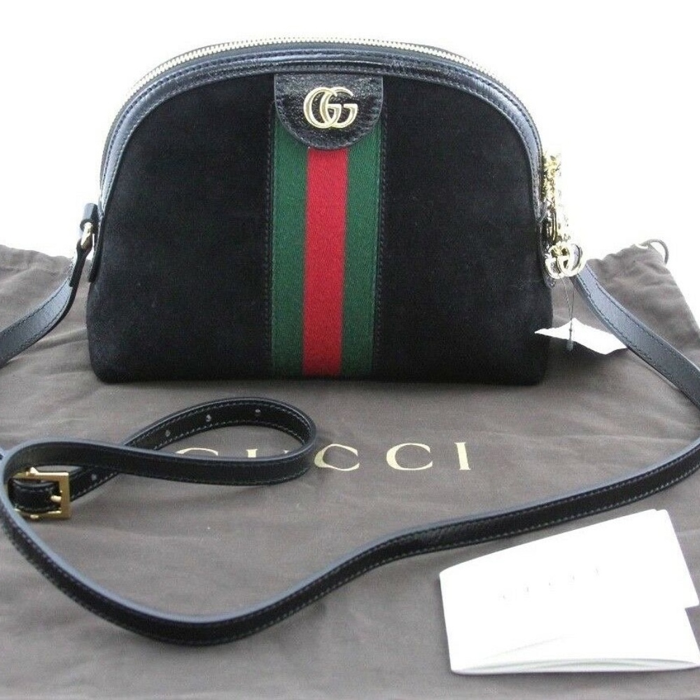GUCCI Ophidia Black Suede Patent Leather Small Bag